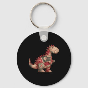 Cute Country Dinosaur Patchwork Hearts Valentine Key Ring