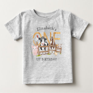 Cute Country Farm Animals 1st Birthday Baby T-Shirt