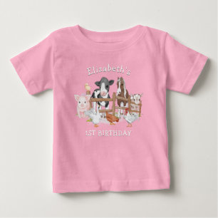 Cute Country Farm Animals 1st Birthday  Baby T-Shirt
