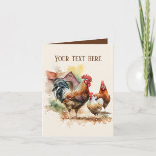 Cute Country farm chickens add name Card