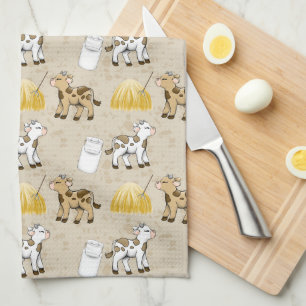 Cute Country farm cows tiled Tea Towel