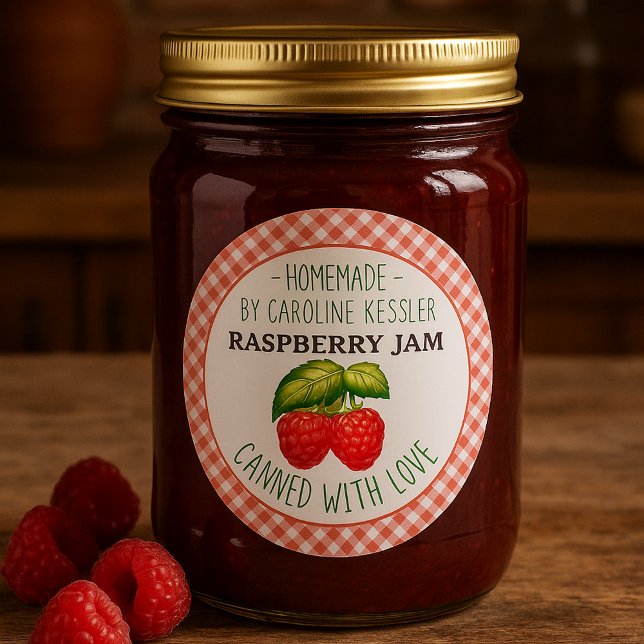 Cute Country Farm Home Made Raspberry Jam Canning  Classic Round Sticker (Creator Uploaded)