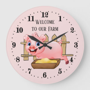 cute Country farm pig add text Large Clock