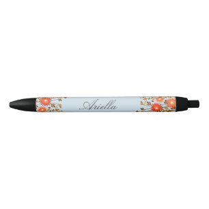 Cute Country Floral Flower Personalised Name Black Ink Pen