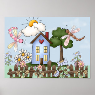 Cute Country Folk Art Picture Poster