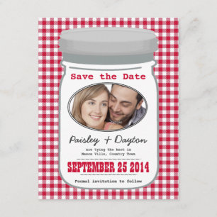 Cute Country Gingham Mason Jar Save the Date