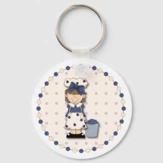 Cute country girl + bucket filled with blueberries key ring