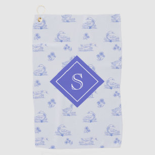 Cute Country Goose Toile Pattern Monogram Golf Towel