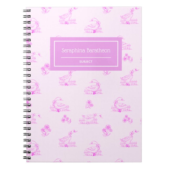 Cute Country Goose Toile Pattern Monogram Notebook (Front)