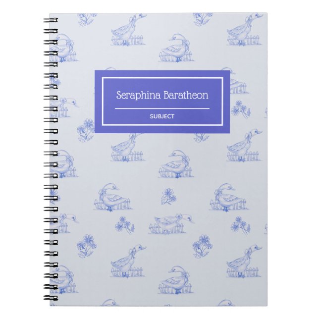 Cute Country Goose Toile Pattern Monogram Notebook (Front)