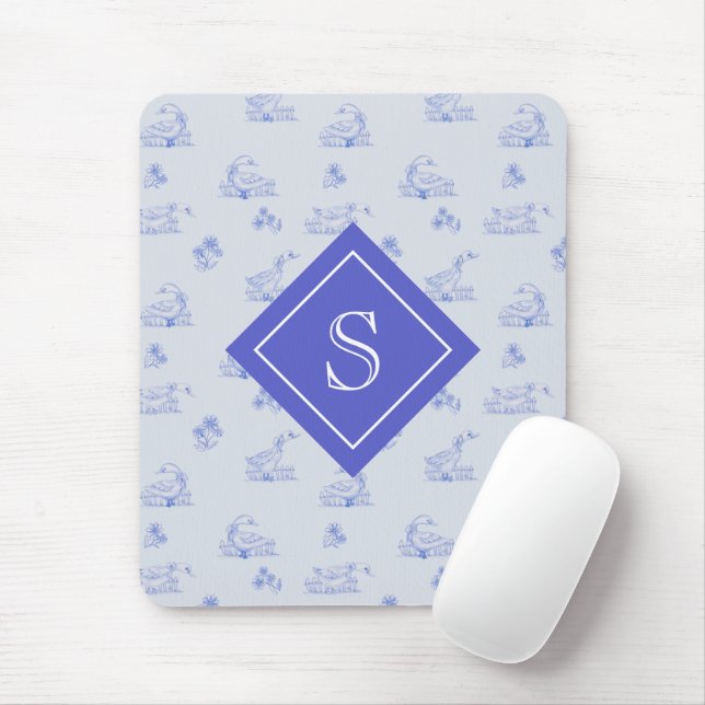 Cute Country Goose Toile Pattern Personalised Mouse Mat (With Mouse)