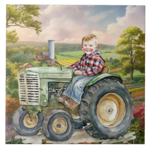 cute Country kid tractor Tile
