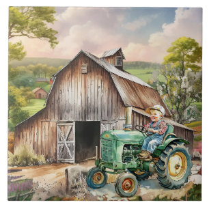cute Country kid tractor Tile