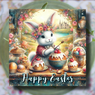 Cute Country Kitchen Easter Bunny  Holiday Card