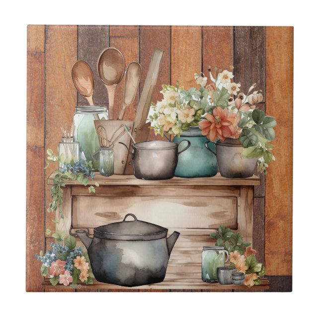 cute Country kitchen lovers Tile (Front)