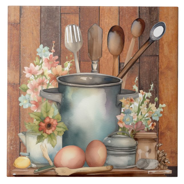 cute Country kitchen lovers  Tile (Front)