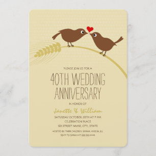 Cute Country Love Birds 40th Wedding Anniversary Invitation