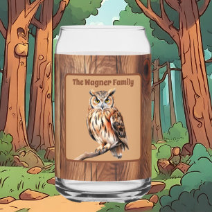 Cute Country owl lovers add name Can Glass