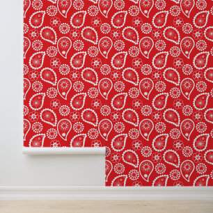 Cute Country Paisley pattern red white tiled  Wallpaper