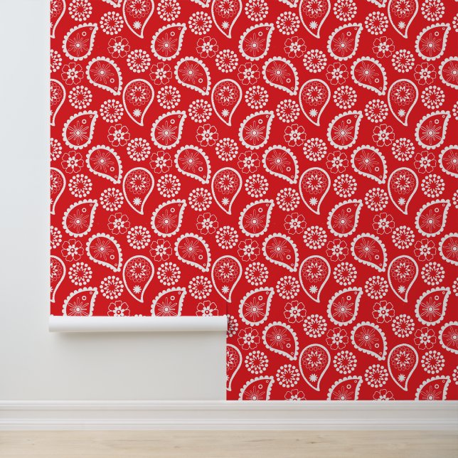 Cute Country Paisley pattern red white tiled  Wallpaper (Application)