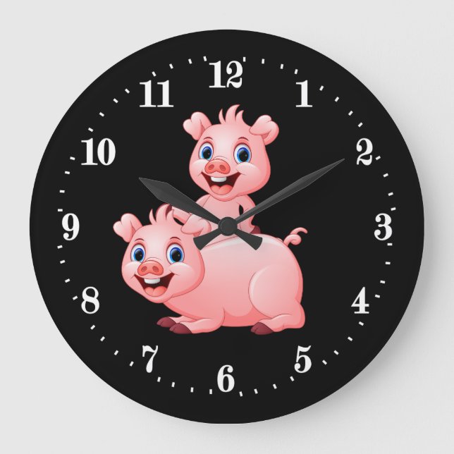 cute Country pig decor Large Clock (Front)