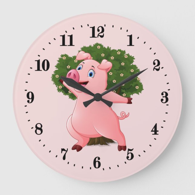 cute Country pig lovers decor Large Clock (Front)