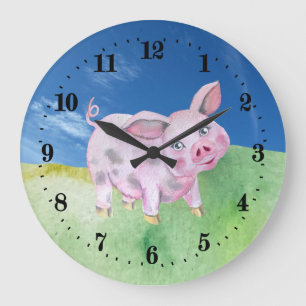 cute Country pig lovers Large Clock