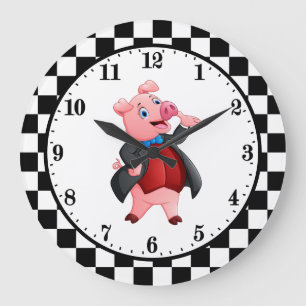 cute Country pig lovers Large Clock