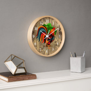 Cute Country rooster animal Large Clock