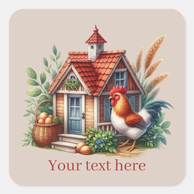 cute Country rooster chicken lovers add message  Square Sticker (Front)