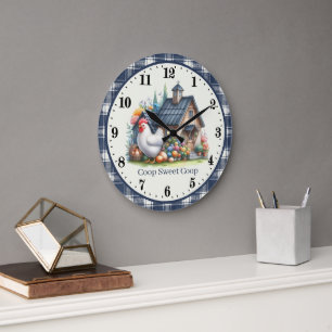 Cute Country rooster coop add text Large Clock