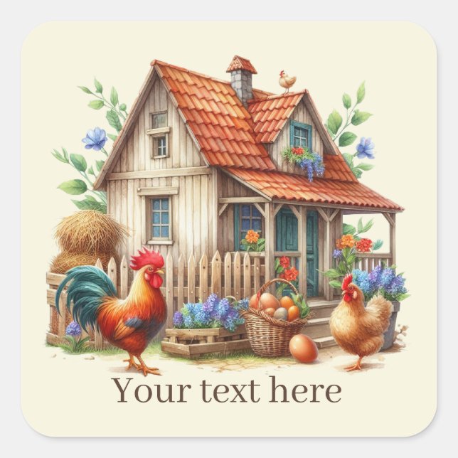 cute Country rooster lovers add message  Square Sticker (Front)