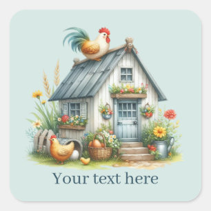 cute Country rooster lovers add message Square Sticker