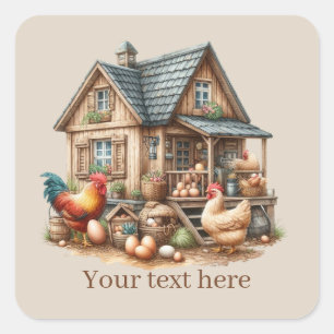 cute Country rooster lovers add message Square Sticker