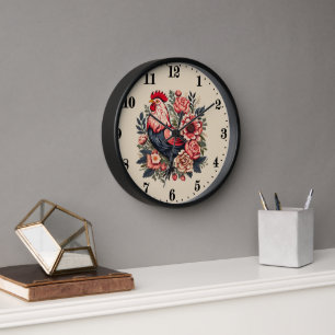 Cute country rooster lovers  clock