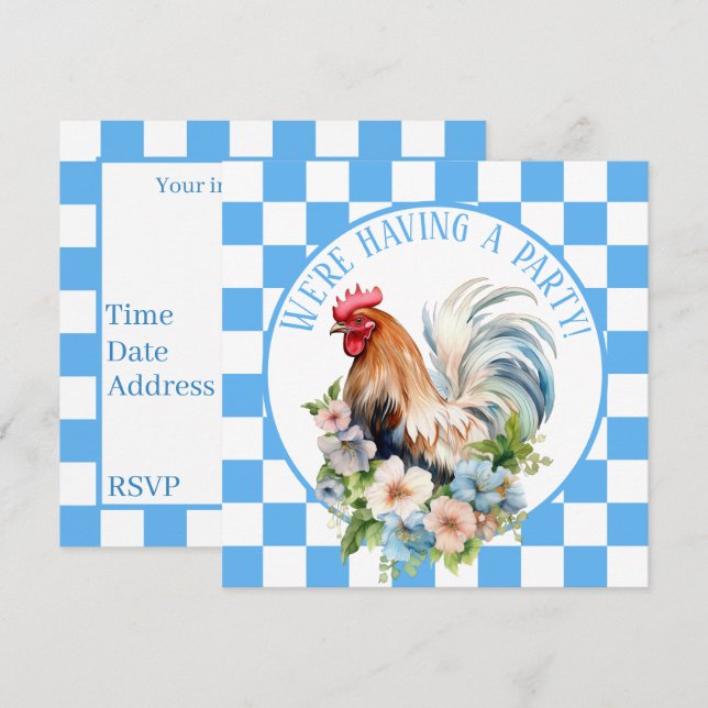 Cute Country Rooster lovers  Invitation (Front/Back)