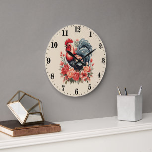 Cute country rooster lovers large clock