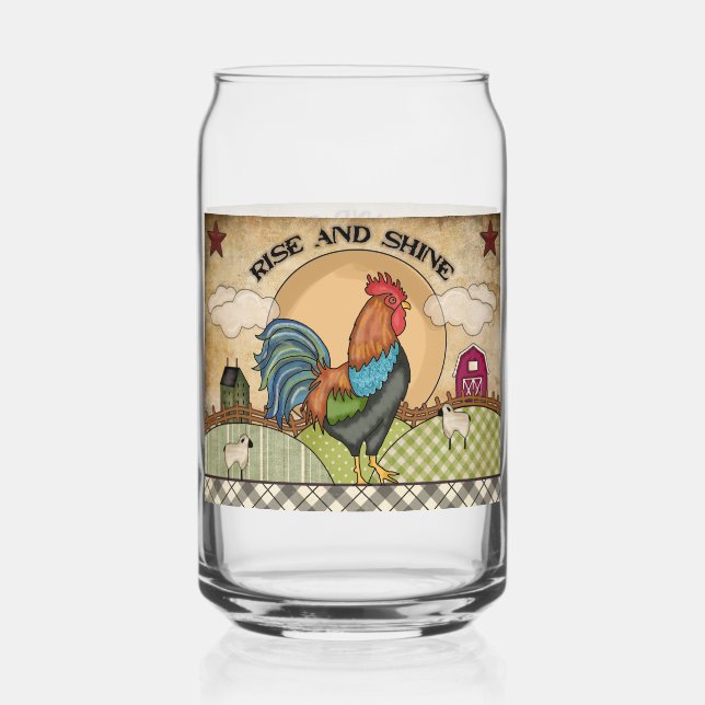 Cute Country rooster rise shine farmhouse Can Glass (Front)