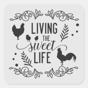 cute Country Roosters Farm life word art Square Sticker