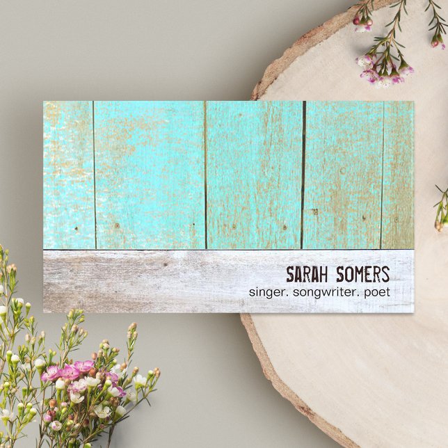Cute Country Rustic Reclaimed Turquoise Wood Business Card (Creator Uploaded)
