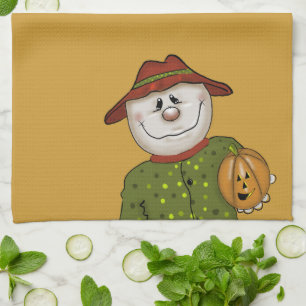 Cute Country Scarecrow Folk Art Tea Towel