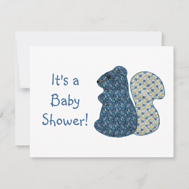 Cute Country Style Blue Squirrel Baby Shower Invitation (Front)