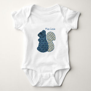 Cute Country Style Blue Squirrel With Name Baby Bodysuit