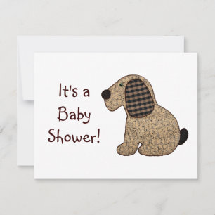 Cute Country Style Gingham Dog Baby Shower Invitation