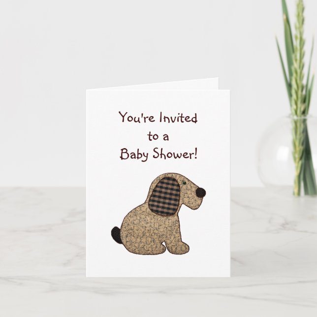 Cute Country Style Gingham Dog Baby Shower Invitation (Front)
