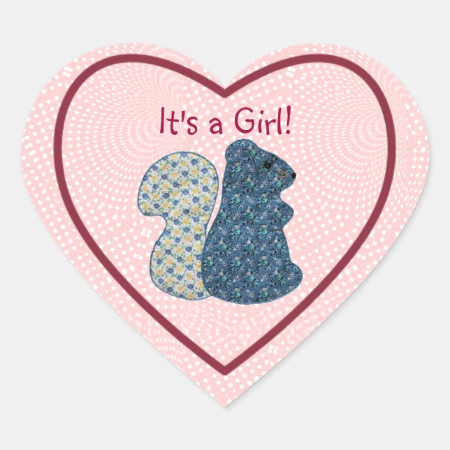 Cute Country Style Its a Girl Blue Squirrel Heart Sticker (Front)