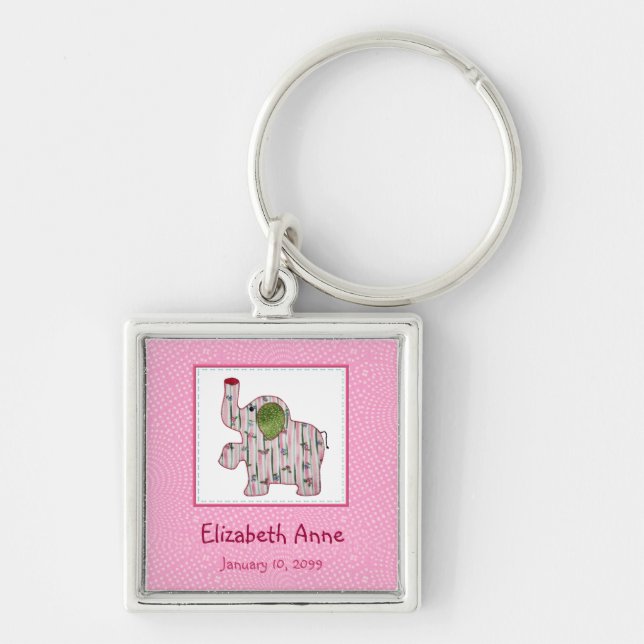 Cute Country Style Pink Elephant New Baby Key Ring (Front)