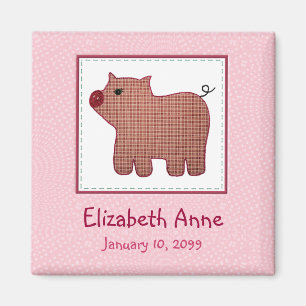 Cute Country Style Pink Plaid Pig New Baby Magnet