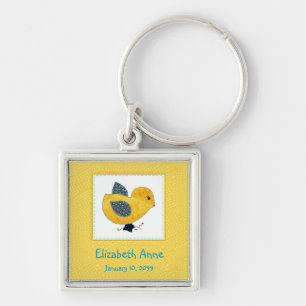 Cute Country Style Yellow Chick Birth Announcement Key Ring