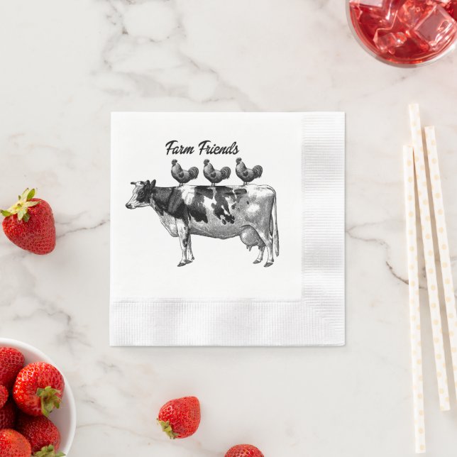 Cute Country Vintage animals cow roosters napkins (Insitu)